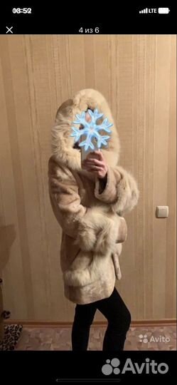 Шуба мутоновая с капюшоном,р42-44