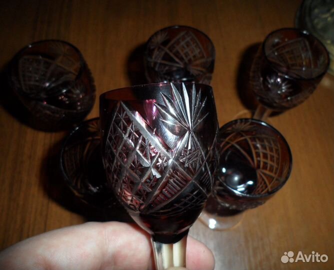 Набор хрустальных рюмок из СССР, 6 штук, цветные