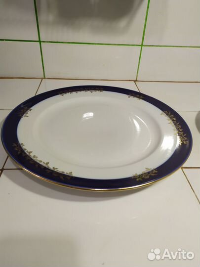 Блюдо Дулево кобальт Золотая роза большое