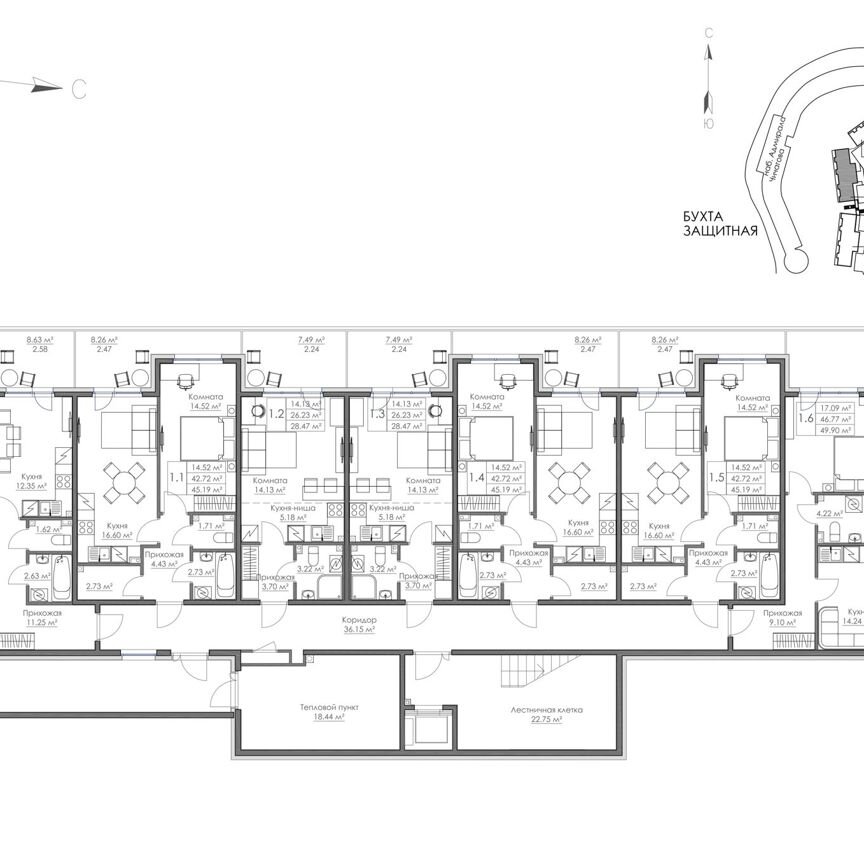 1-к. квартира, 49,9 м², 1/3 эт.