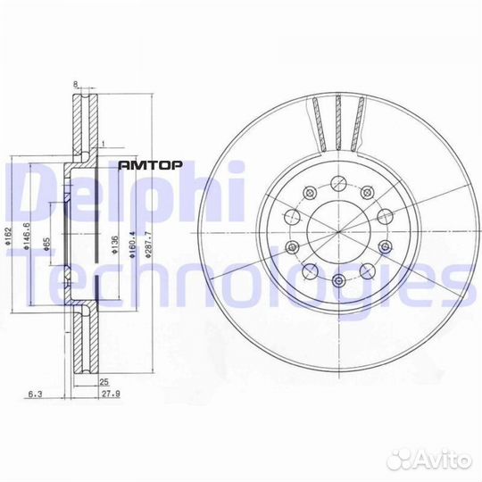 Delphi BG3035C Диск тормозной перед VW polo 10/sko