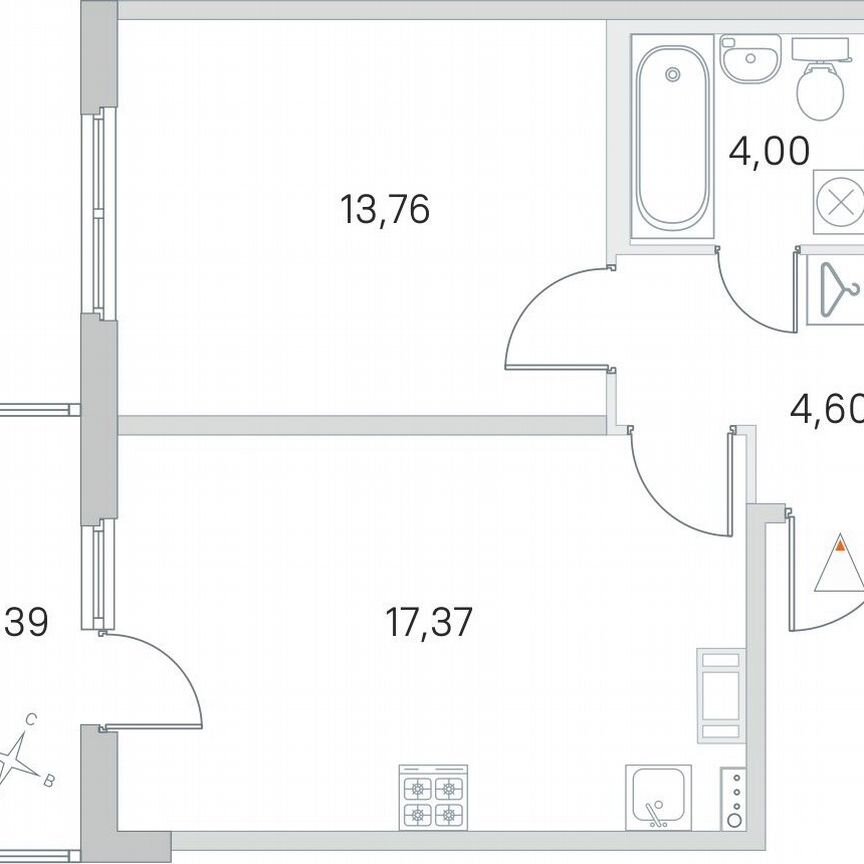 1-к. квартира, 41,1 м², 2/4 эт.