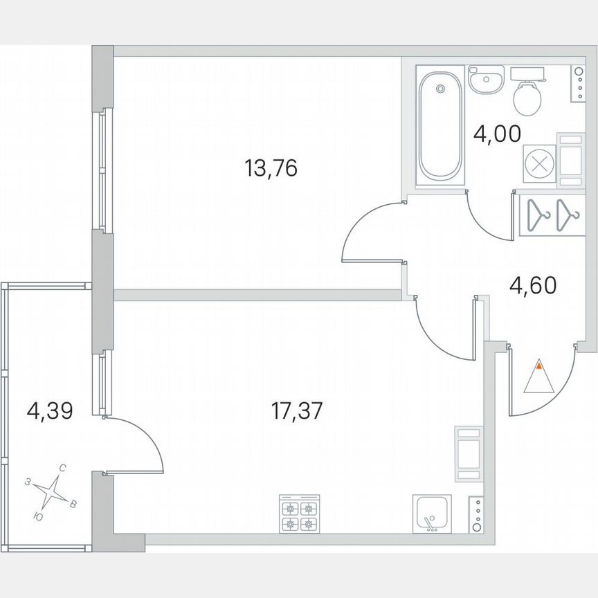 1-к. квартира, 41,1 м², 2/4 эт.