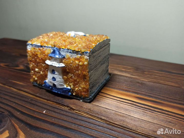 Янтарная Шкатулка Маяк Морская Тема Камень Янтарь