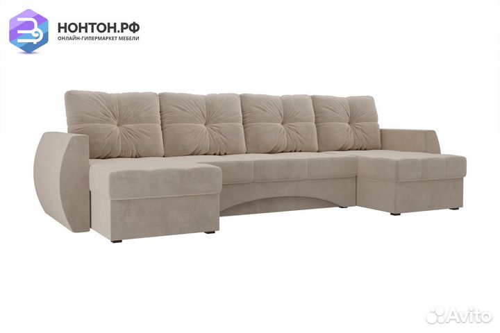 Диван п-образный еврокнижка Сатурн бежевый