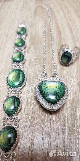 Финифть комплект кулон, браслет, кольцо