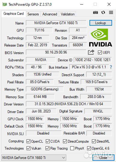 Видеокарта gtx 1660ti