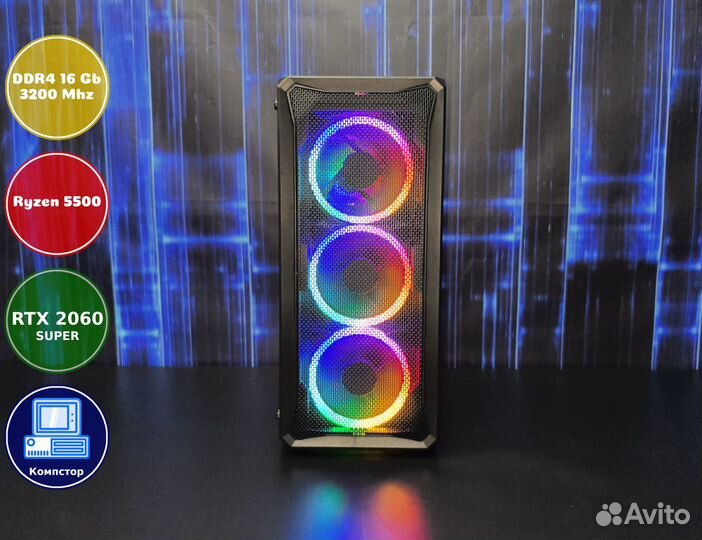 Игровой пк новый AMD5500-RTX2060SUP-16DDR4-JME-A520
