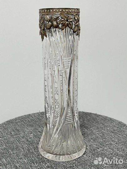 Ваза резное стекло, оправа серебро 84 проба артель