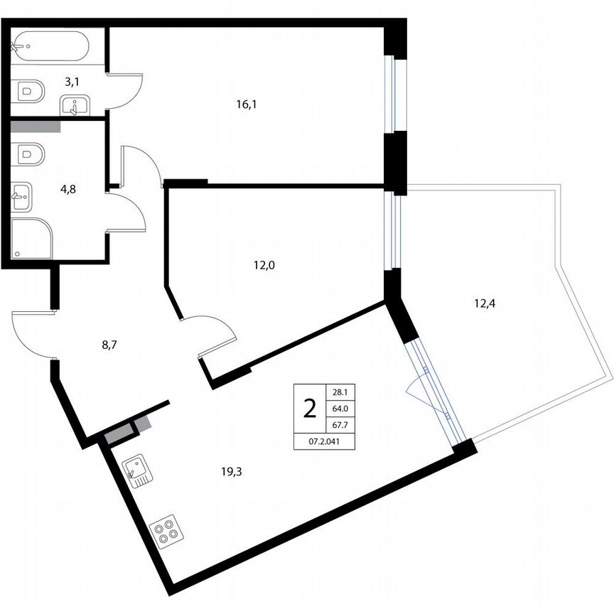 3-к. квартира, 67,7 м², 1/3 эт.