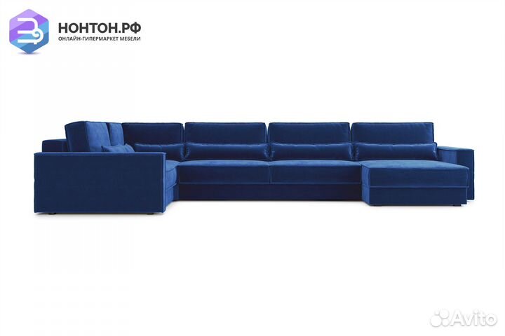 Диван п-образный тик-так Сохо темно-синий