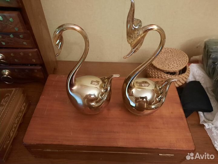 Статуэтки лебеди пара Чешское стекло СССР