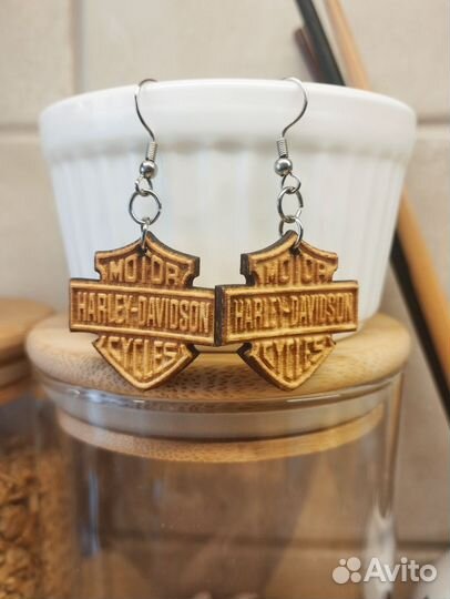 Серьги деревянные Harley Davidson