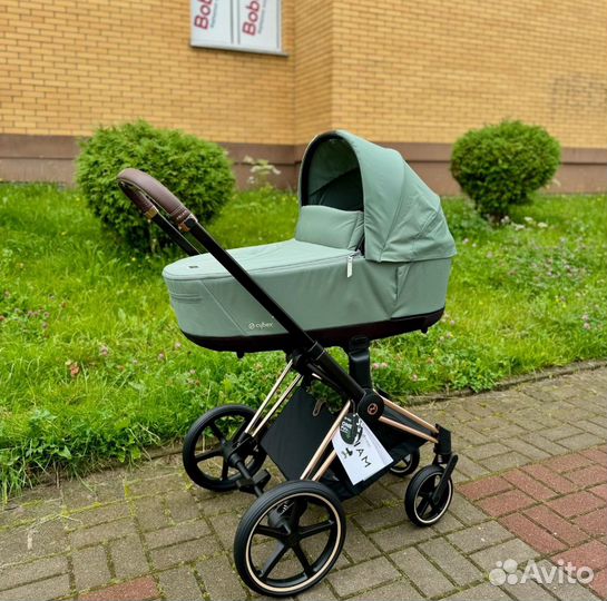 Коляска cybex priam 4 leaf green 2в1 rose gold