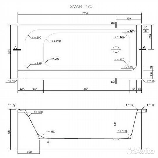 Ванна прямоугольная Cersanit SmartSant 170x80