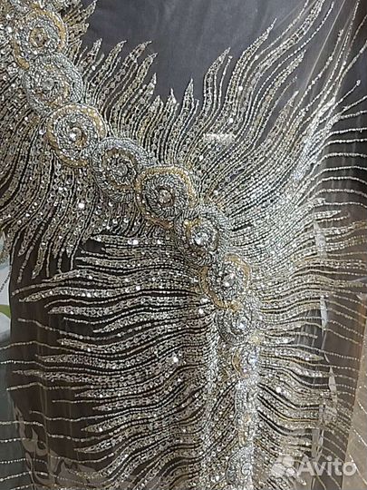 Отрез ткани,сетка,фатин расшитый бисером