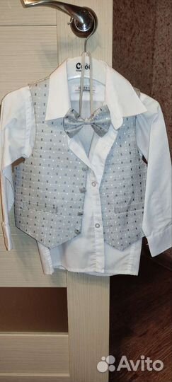 Серая жилетка,белая рубашка, бантик, 104 см