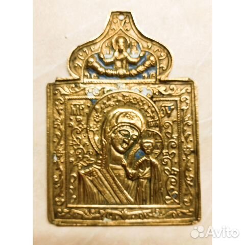 Икона Меднолитая богоматерь казанская 19 в. Эмаль