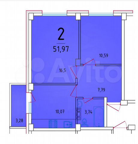 2-к. квартира, 51 м², 3/8 эт.