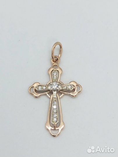 Золотая подвеска крест с бриллиантами 585 пробы