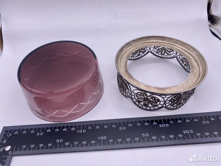 Ваза-конфетница, цветное стекло, мельхиор, СССР