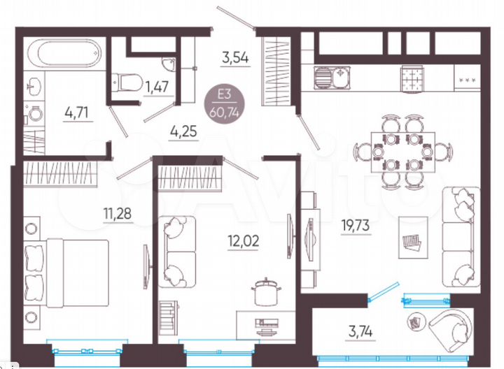 3-к. квартира, 61 м², 10/10 эт.