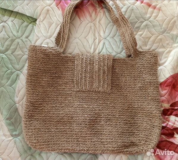 Сумка вязаная из джута, на плечо