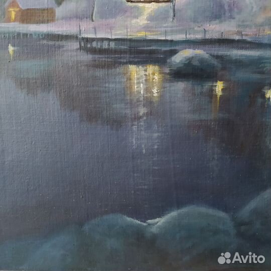 Картина масляными красками Зимний вечер 40*50 см