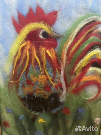 Картина из шерсти «Петушок»