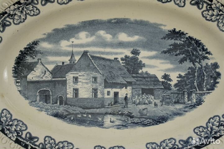 Антикварное старинное блюдо «Голландская ферма»