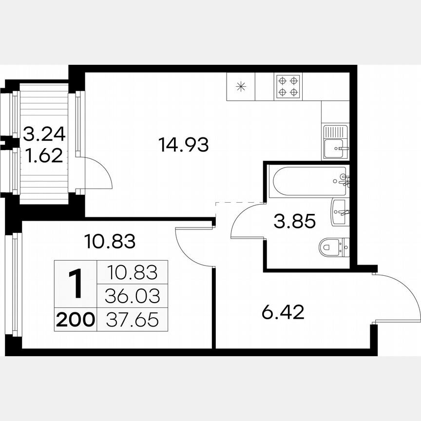 1-к. квартира, 37,7 м², 7/15 эт.