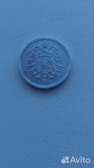 1 пфенниг 1918 D год,Германия,редкий год