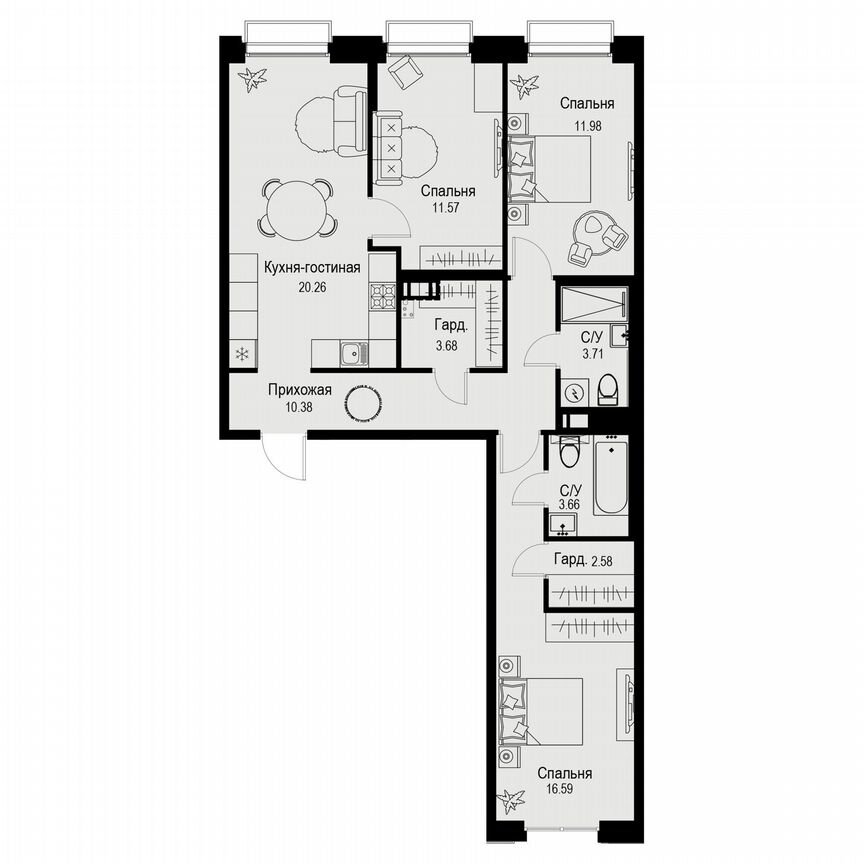 3-к. квартира, 84,4 м², 6/6 эт.