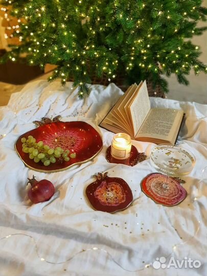 Подстаканники и блюдо ручной работы из смолы