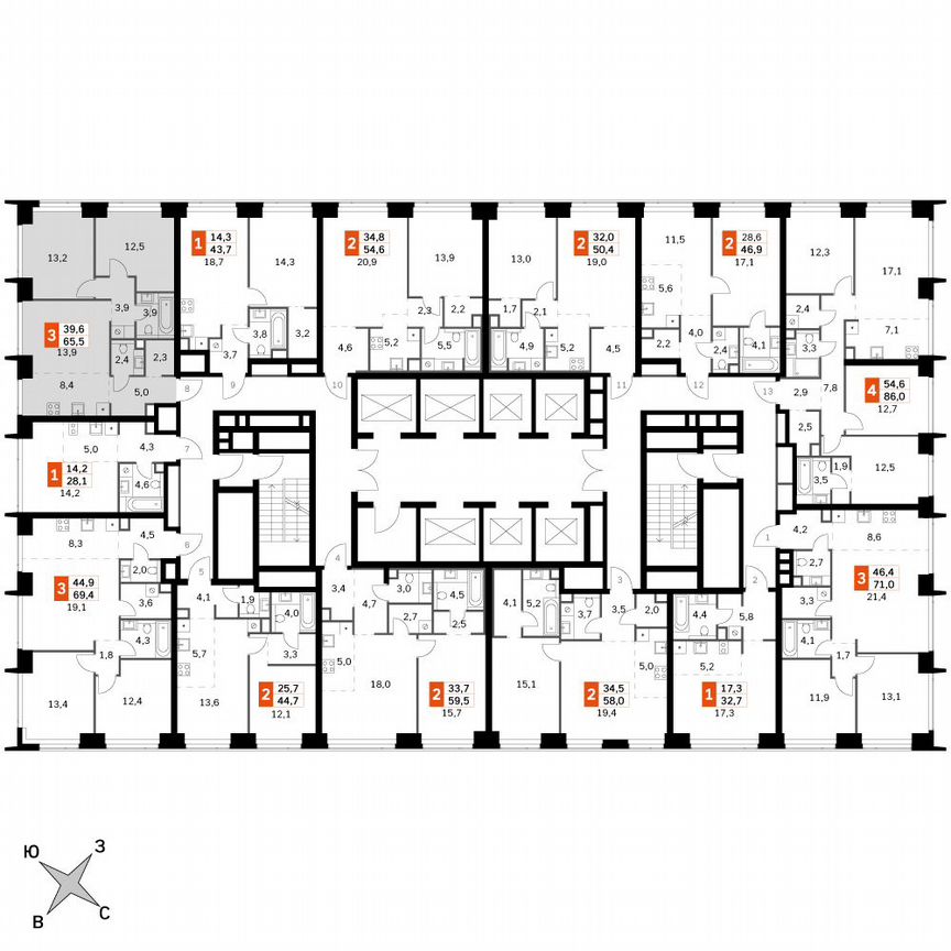 2-к. квартира, 65,5 м², 8/60 эт.