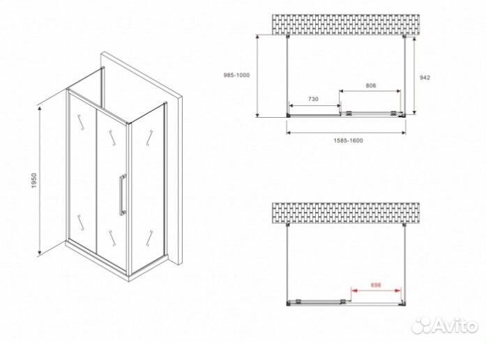 Душевой уголок Abber Schwarzer Diamant AG30160BH-S100B-S100B 160x100