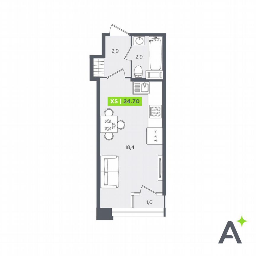 Квартира-студия, 24,7 м², 2/13 эт.