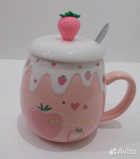 Кружка с крышкой и ложкой новая