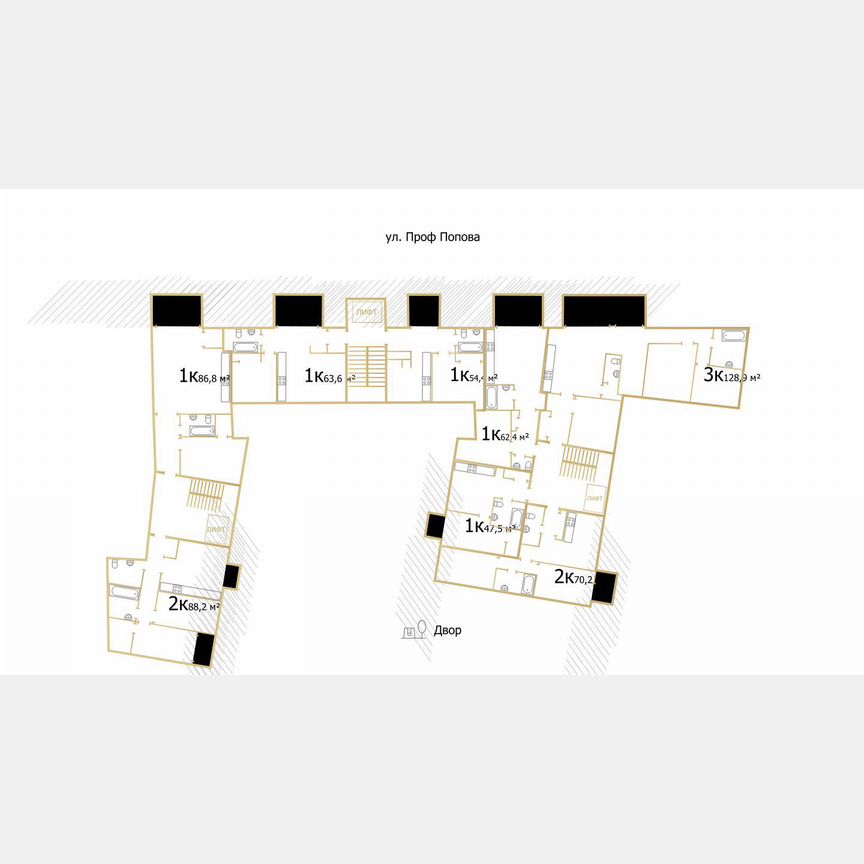 1-к. квартира, 64 м², 6/8 эт.