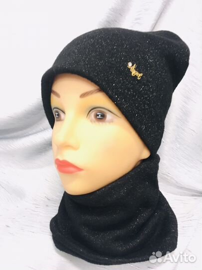 Комплект шапка и снуд на шею все на флисе