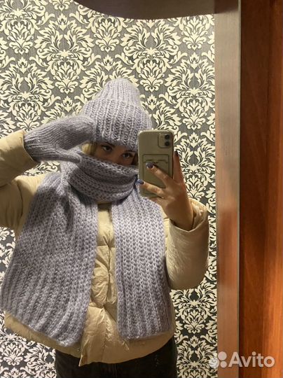 Комплект шапка такори, шарф, варежки