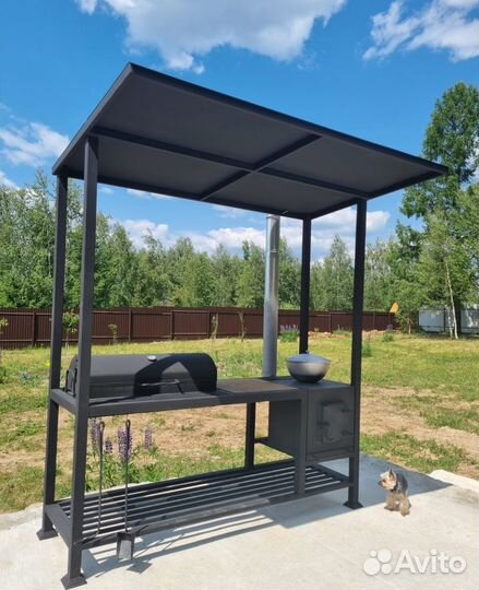 Мангал с печью под казан и крышей