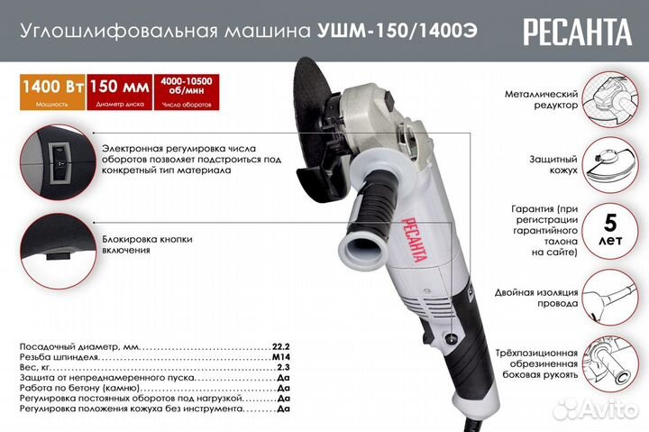 Углошлифовальная машина ушм-150/1400Э Ресанта