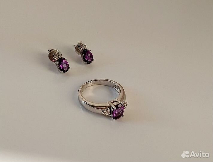 Серьги и кольцо аметист Gems Gallery