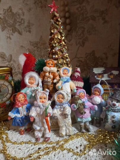 Катенька с мишкой ватная елочная игрушка