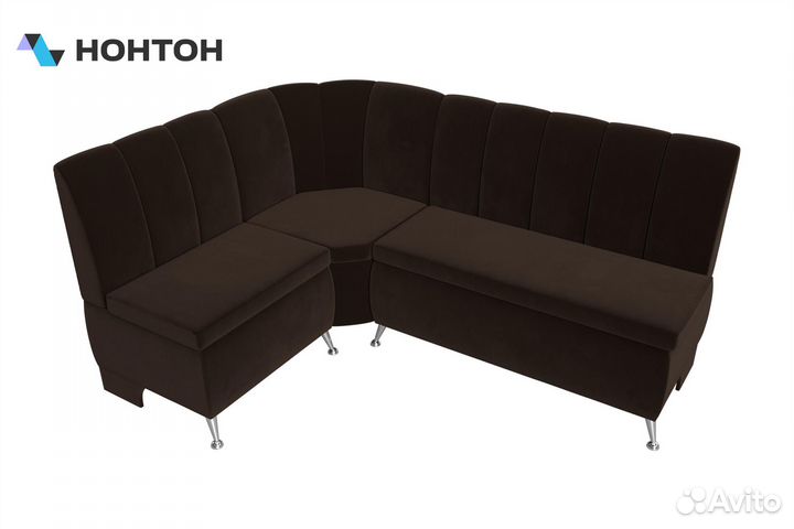 Кухонный угловой диван Кантри микровельвет коричне
