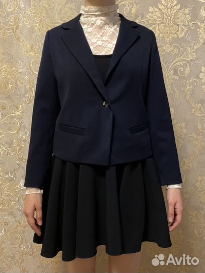 Школьный пиджак для девочек, 152, темно-синий