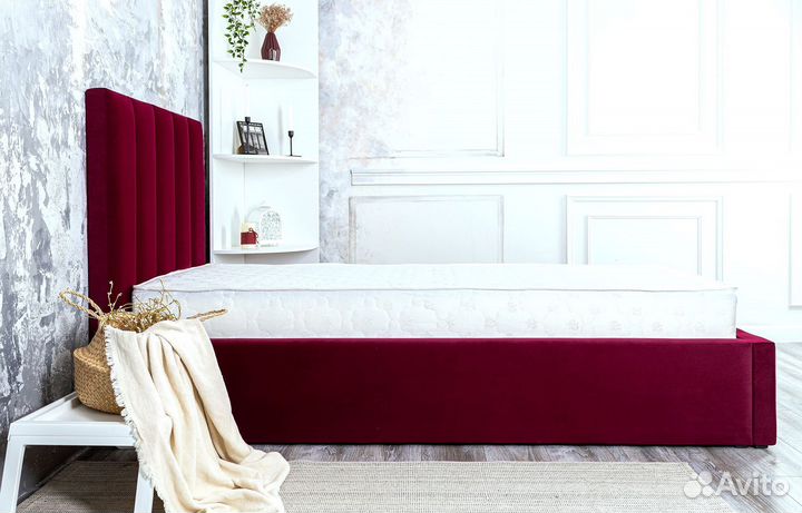 Кровать 90х200 Богема велюр бордо