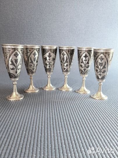 Серебряные бокалы СССР, раритет, 875я проба Кубачи