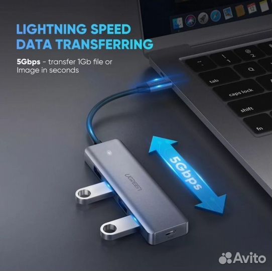 Ugreen USB-концентратор 4 в 1 Type C, 4xUSB 3.0